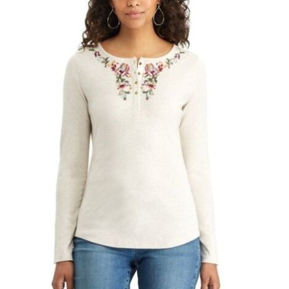 Women's Chaps Floral Embroidered Henley